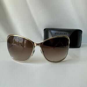 Bvlgari 6026 Oversized Sunglasses Gold Brown Gradient Logo Temple w/ Case